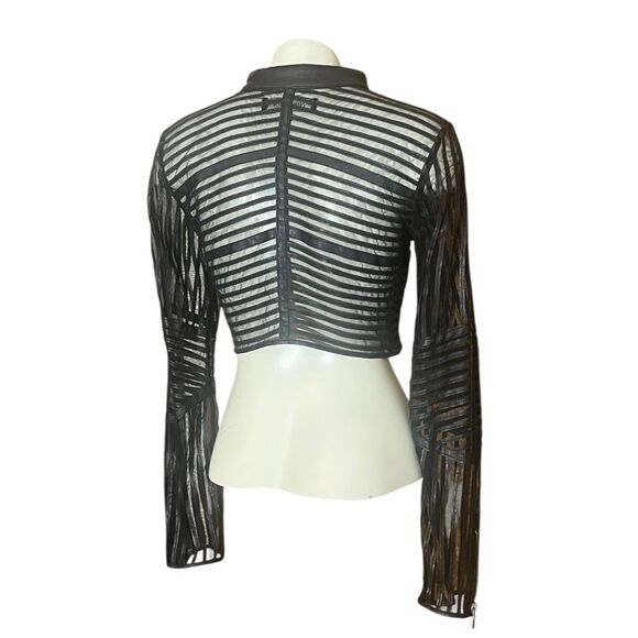New Look Faux Leather & Mesh Cropped Jacket Zip Front Gothic, Punk , Grunge - Picture 6 of 9